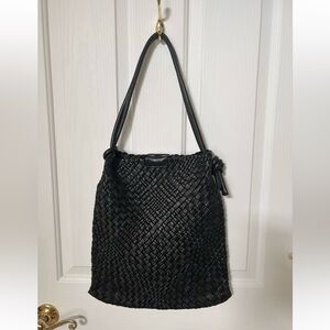 NWOT FALOR ITALIA Shoulder Bag, Genuine Leather, Braided, Made in Italy, Black